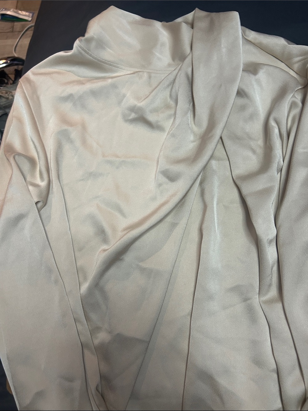 H&M Satin-Look Draped Neck Blouse in Light Beige